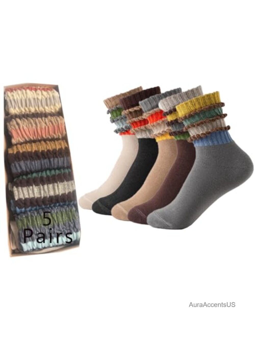 5 Pairs Cotton Crew Socks Retro Striped Slouch Sock Sporty Casual Women